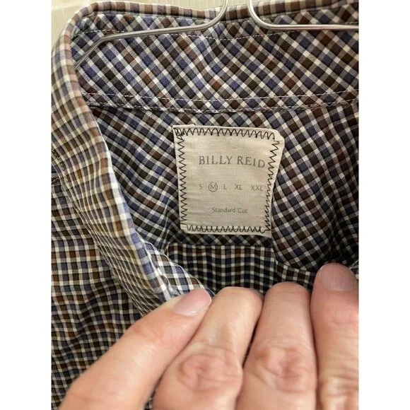 Billy Reid Shirt Mens M Blue Red Long Sleeve Button Up Gingham 100% Cotton Italy - Picture 5 of 9